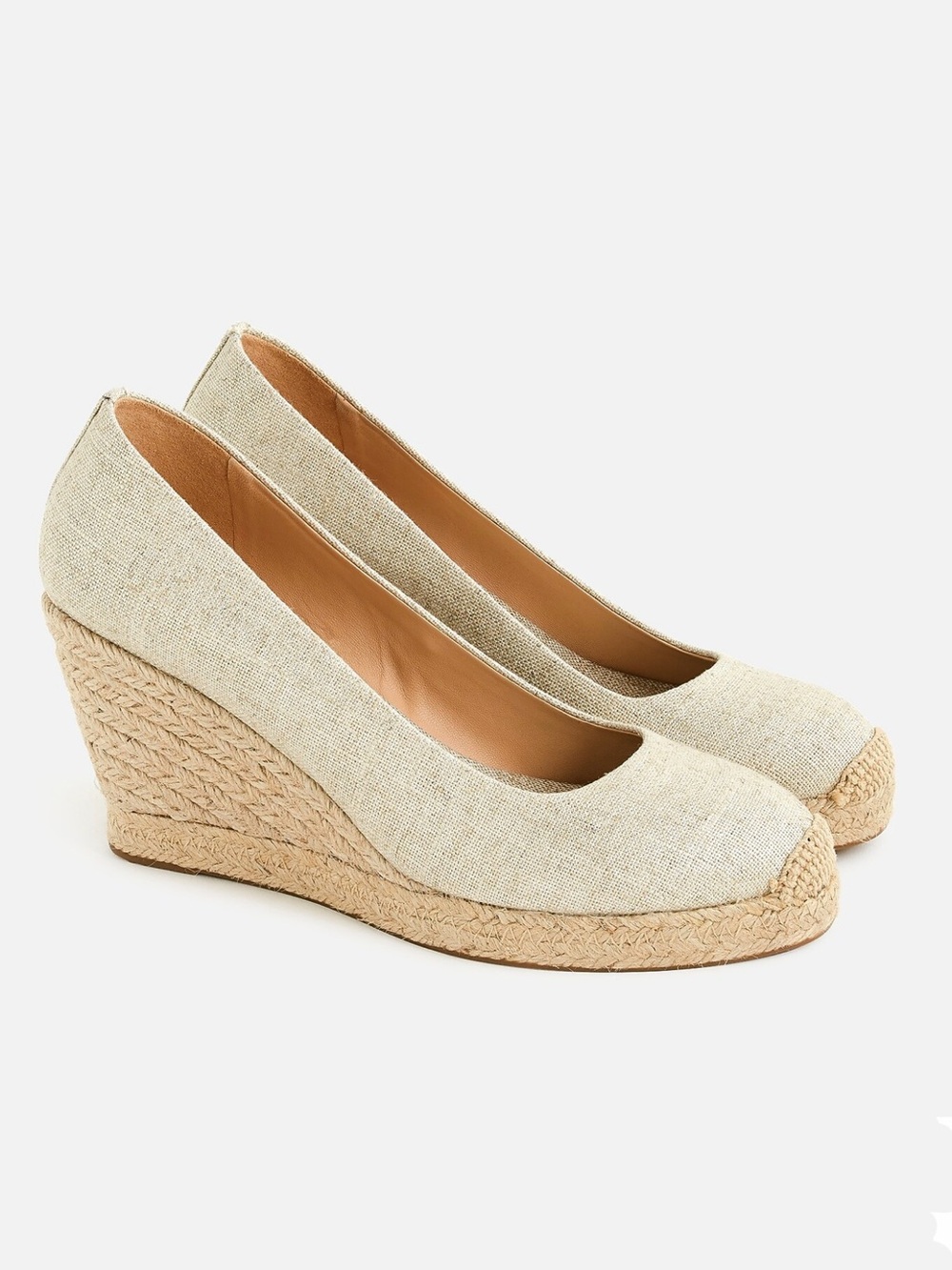 J. Crew Tan Metallic Canvas Woven Seville Espadrille Wedge Pumps